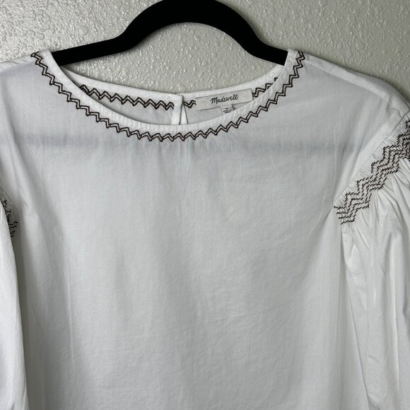 Madewell White Embroidered Puff-Sleeve Blouse Sz M Flowy Boho Romantic Top NWT - Picture 5 of 13